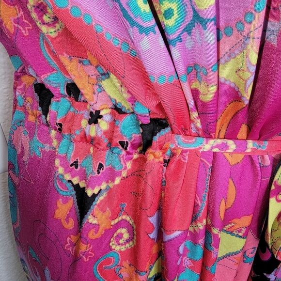 Josie NATORI Pink Multi Hollywood Boho Wrap/Robe Size Medium - Picture 8 of 10